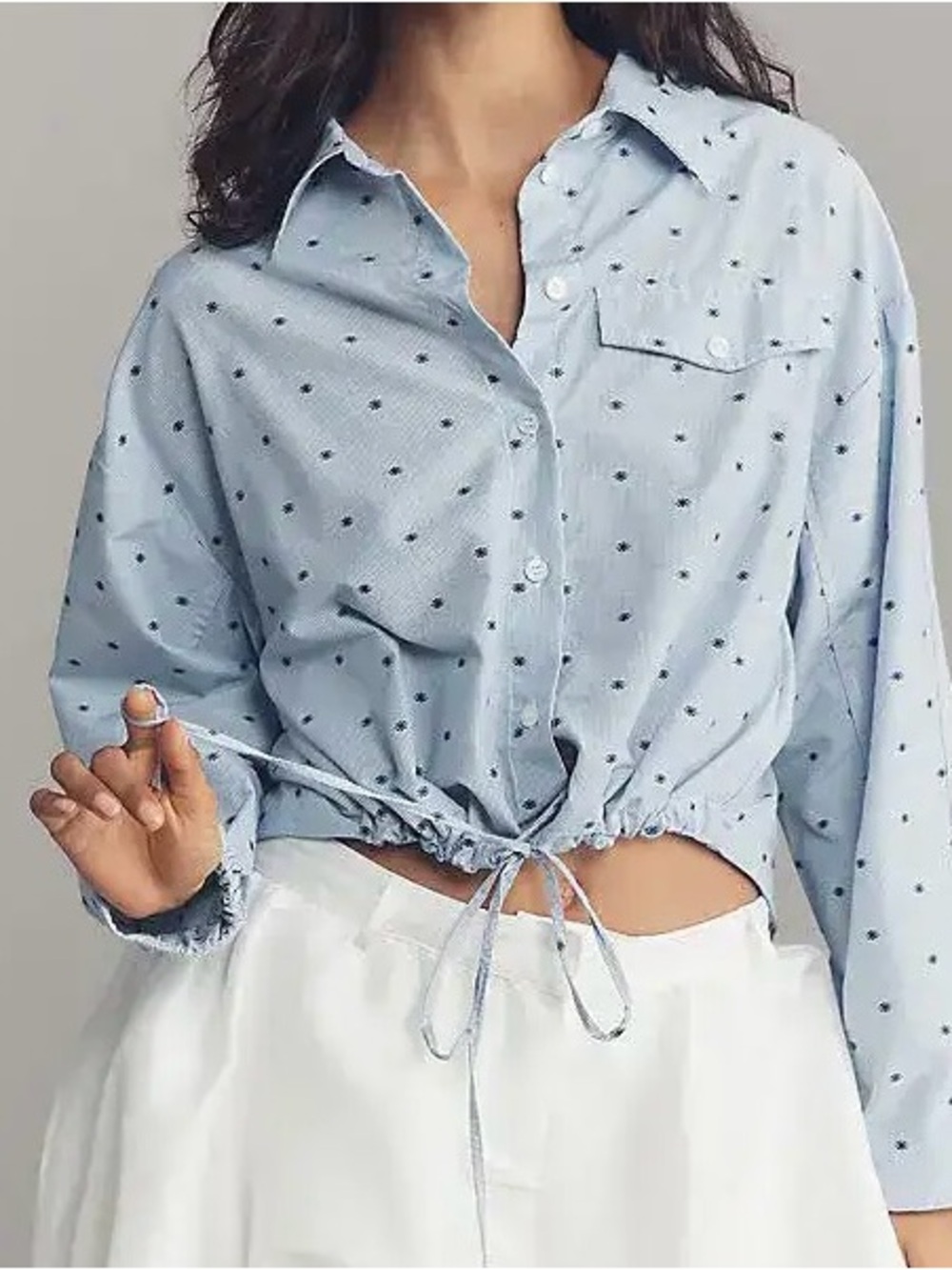 Maeve Anthropologie Women’s Blue/White Cinched Waist Button Down Shirt Size M - Picture 8 of 10